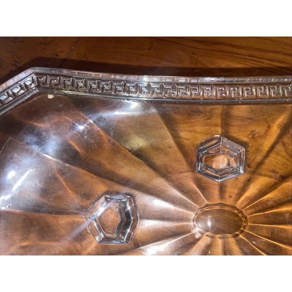 Antique EAPG  Clear Glass Celery Dish With Greek Key Design And 4 Feet - Picture 3 of 7